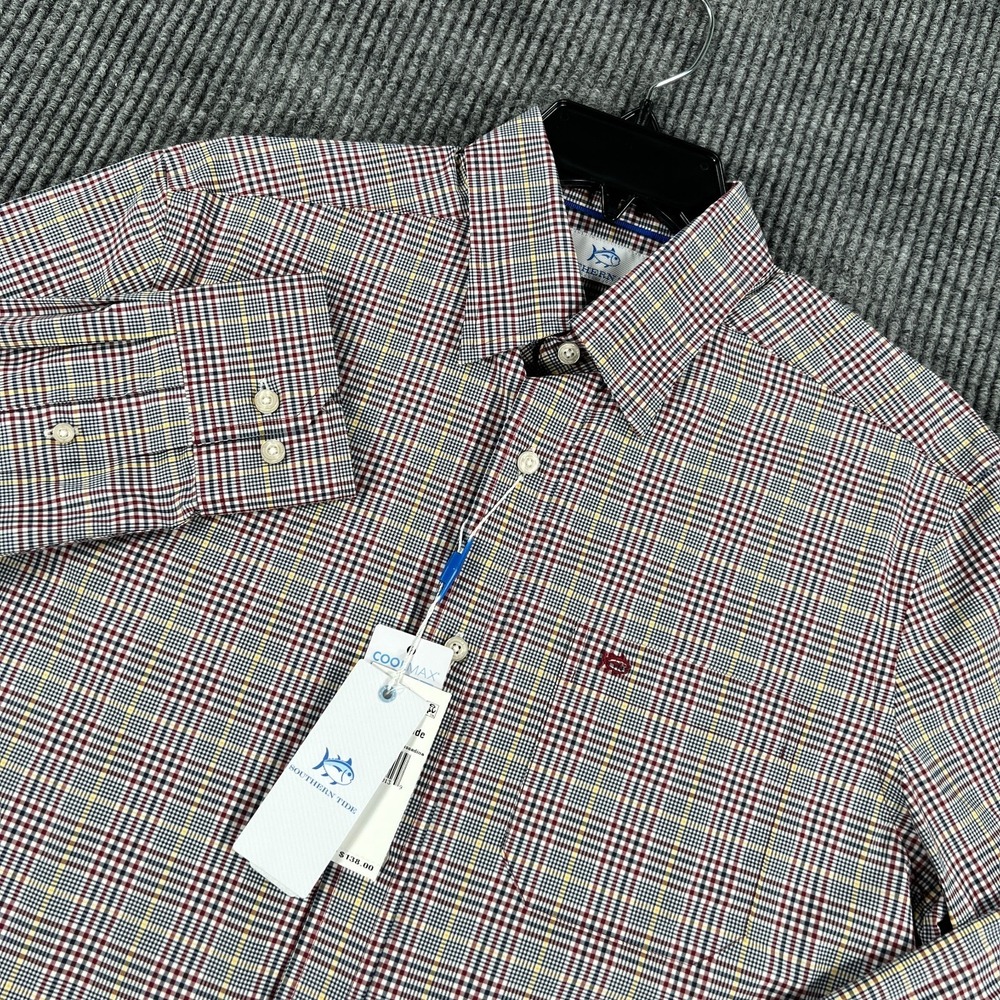 Southern Tide Shirt Mens Small Red Blue Plaid Long Sleeve Button Up Casual New